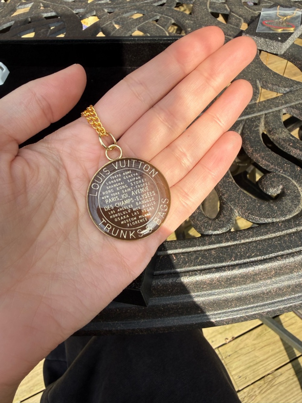 Authentic Louis Vuitton Gold and Brown Medallion Pendant Necklace - Picture 3 of 4